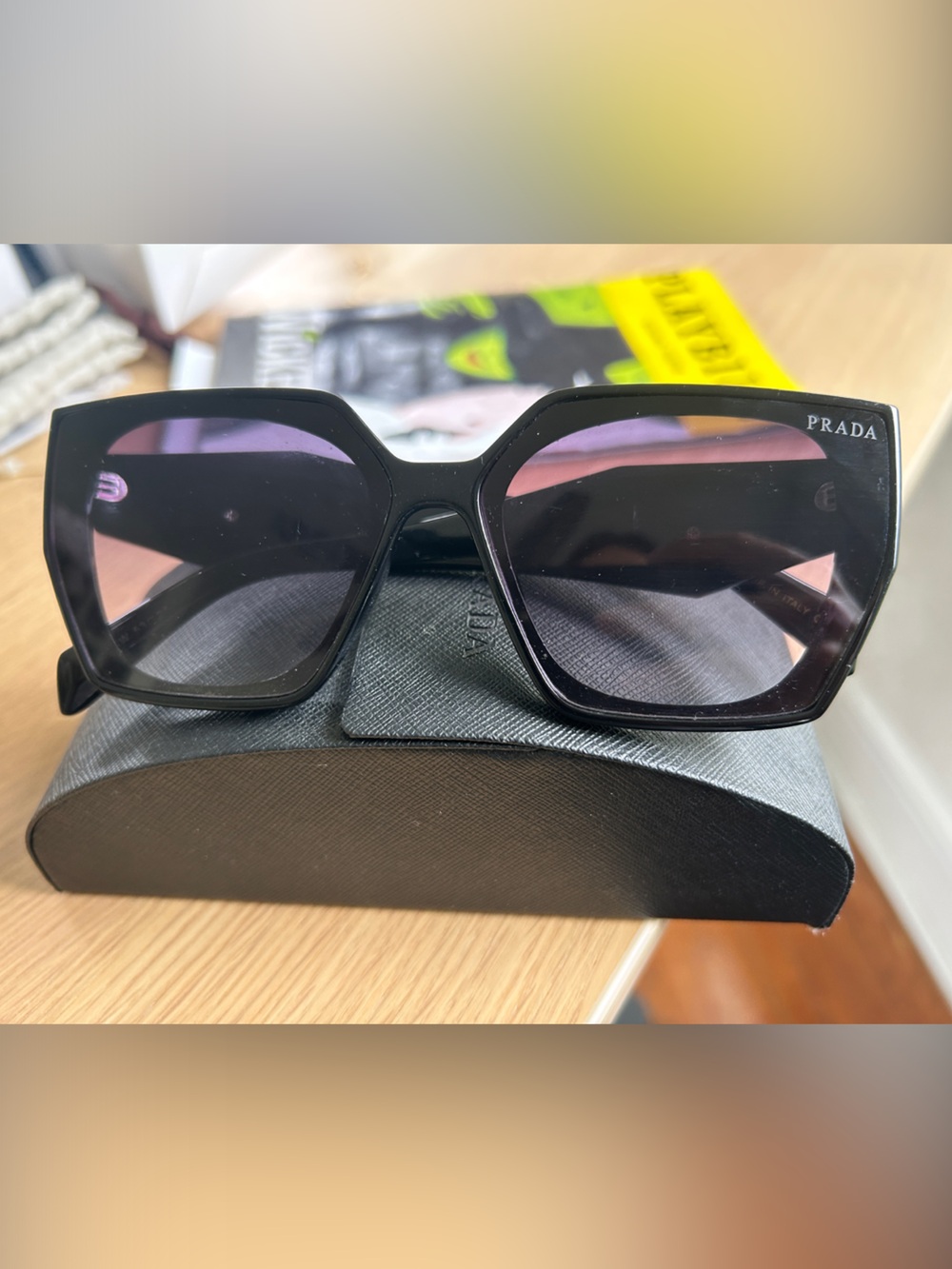 Prada Black Oversized Geometric Sunglasses with Gradient Lenses